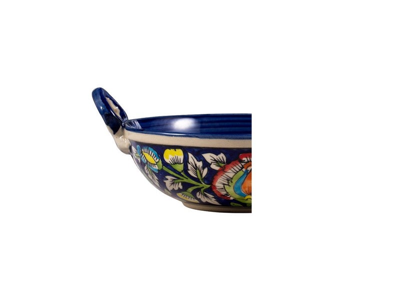Caffeine Ceramic Handmade Stoneware Blue Jaipuri Serving kadhai (Set of 3 Microwave & Dishwasher Safe) - Image 2