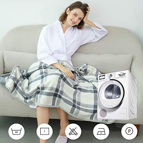 XING YE CHUAN بطانية قابلة للارتداء من XING YE CHUAN، بطانية بونشو مريحة مع أزرار، بطانيات بدون أكمام فاخرة، غطاء كيب للنساء بتصميم مربعات من الألياف الدقيقة الخفيفة (أبيض) - Image 5
