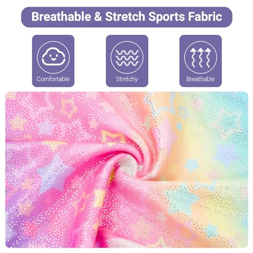 JiAmy Leotards for Girls Gymnastics, Long Sleeve Sparkly Dance Biketards with Shorts Ballet Tumbling Outfit Star Colored 9-10 years - Image 5