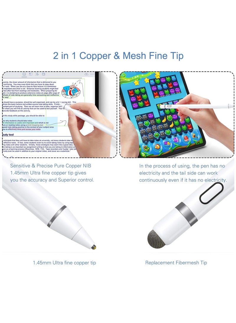 erorex - Active Stylus Pen White 1.45mm Fine Tip For Ipad Iphone Samsung Tablets On Ios And Android Capacitive Touchscreen Take Note Hand Written Draw No Lags Skipping Rechargeable - Image 1