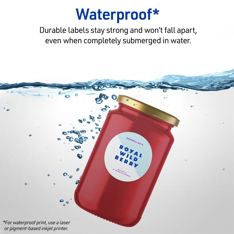 Avery Durable Waterproof Labels, Sure Feed Technology, 2" Diameter, Matte White, Laser/Pigment-Inkjet Printable, 96 Blank Labels, Great for Food Containers, Product Merchandising, and More (5657) - Image 3