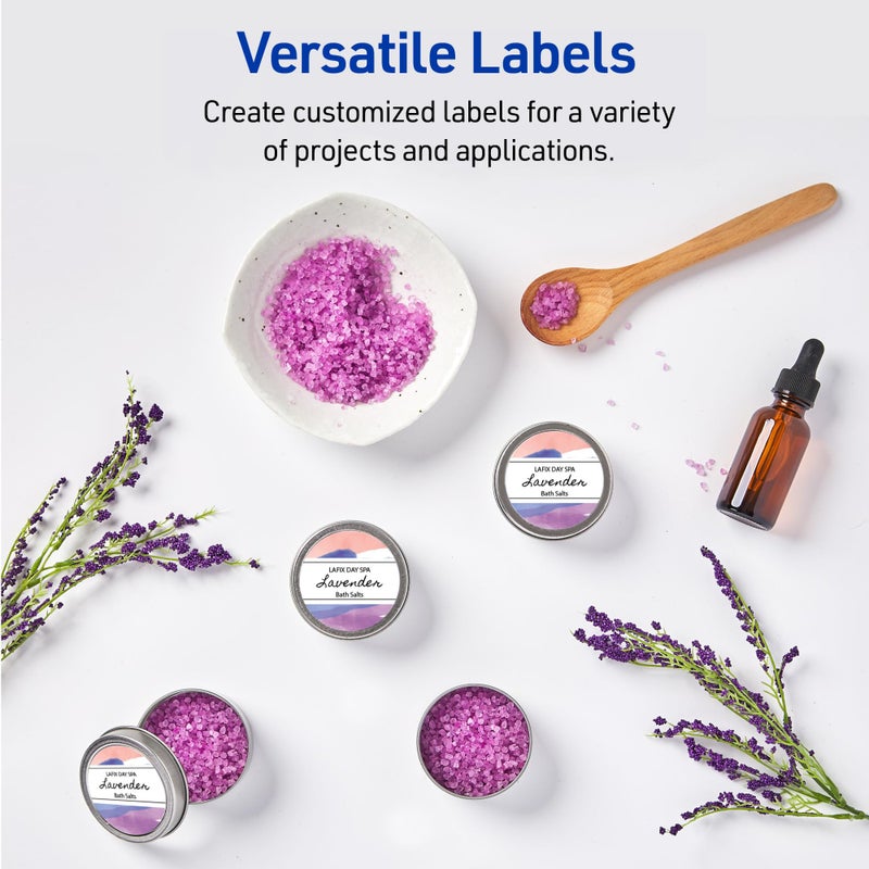 Avery Durable Waterproof Labels, Sure Feed Technology, 2" Diameter, Matte White, Laser/Pigment-Inkjet Printable, 96 Blank Labels, Great for Food Containers, Product Merchandising, and More (5657) - Image 4