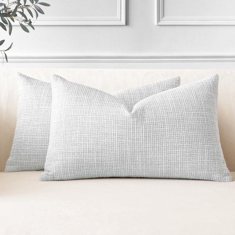 حزمة OTOSTAR من 2 غطاء وسادة 12x20 بوصة من الكتان رمادي فاتح غطاء وسادة زخرفي مزخرف صلب 30x50 سم غطاء وسادة قطني للديكور المنزلي للكنبة السرير رمادي فاتح