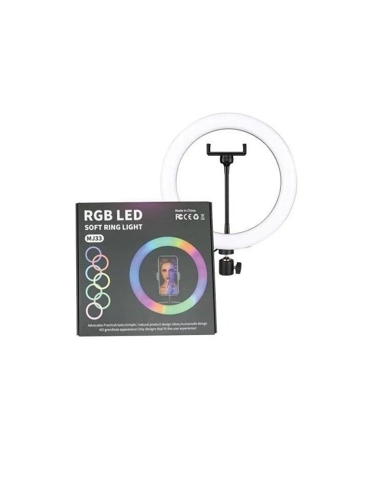 Generic MJ33 RGB LED Soft Ring Light With Phone Holder USB Plug Adjustable Angle And Stand For Vlogging Live Streaming And Photography  - Image 1