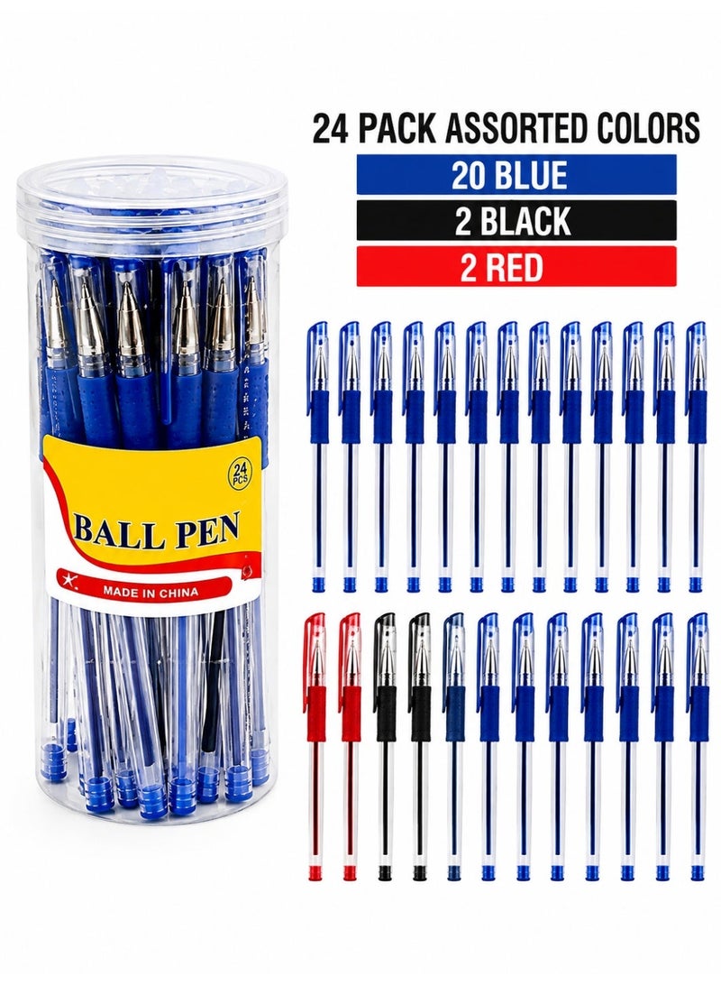 Lukadah 24 Pack Ballpoint Pens, 20 Blue, 2 Black & 2 Red Medium Point Pens, Smooth Writing Retractable Pens with Comfortable Grip, Reliable Ball Pens for School, Office, Home & Business - Image 1