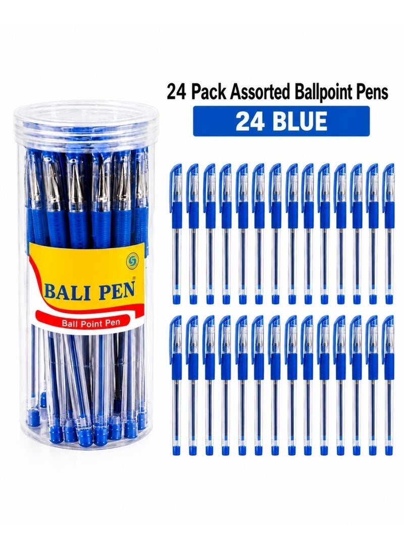 Lukadah 24 Pack Blue Ballpoint Pens, 24 PCS Blue Medium Point Pens, Smooth Writing Retractable Pens with Comfortable Grip, Reliable Ball Pens for School, Office, Home & Business - Image 1