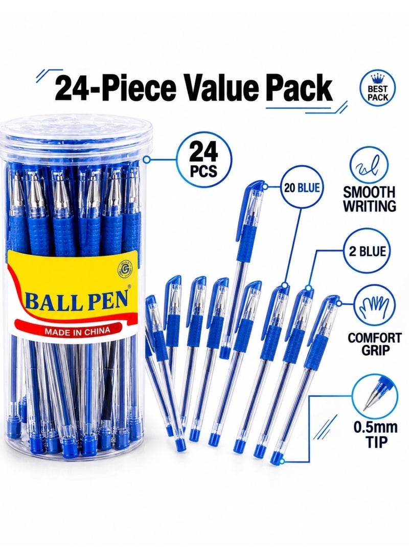 Lukadah 24 Pack Blue Ballpoint Pens, 24 PCS Blue Medium Point Pens, Smooth Writing Retractable Pens with Comfortable Grip, Reliable Ball Pens for School, Office, Home & Business - Image 5