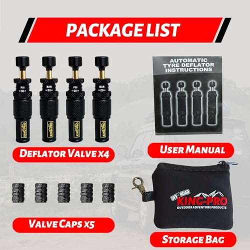 KING-PRO KINGPRO Adjustable AutoStop Tire Deflator Valve Kit 4 PCS Screwon Tyre Air Down Tool 1030 PSI for Offroad 4x4 Vehicle Accessories - Image 3