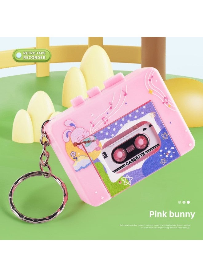 Mini Retro Simulation Music Tape Recorder Keychain Creative Pendant Gift Small Radio Children's Toys-Color:Mini Recorder [pink]  - Image 1