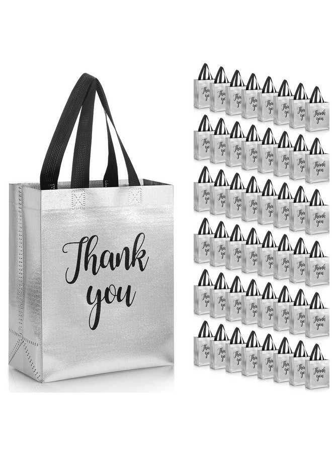 Fumete 50 Pcs Glossy Thank You Gift Bag with Handles 8 x 4 x 10 Inch Non Woven Reusable Gift Bags with Glossy Finish for Wedding Birthday Parties Engagements Anniversaries Holiday (Silver) - Image 1