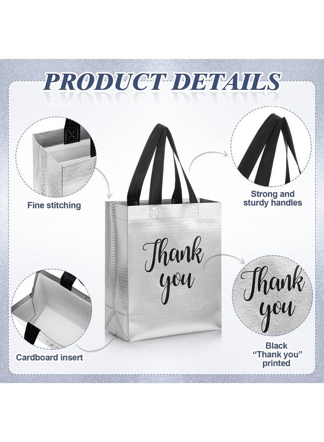 Fumete 50 Pcs Glossy Thank You Gift Bag with Handles 8 x 4 x 10 Inch Non Woven Reusable Gift Bags with Glossy Finish for Wedding Birthday Parties Engagements Anniversaries Holiday (Silver) - Image 3