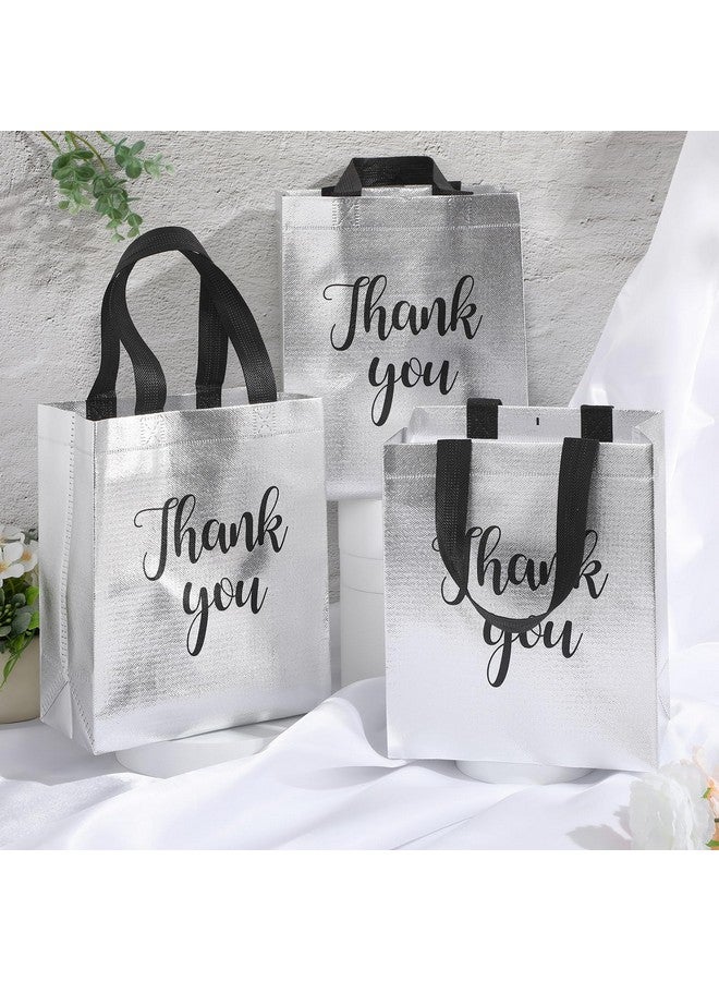 Fumete 50 Pcs Glossy Thank You Gift Bag with Handles 8 x 4 x 10 Inch Non Woven Reusable Gift Bags with Glossy Finish for Wedding Birthday Parties Engagements Anniversaries Holiday (Silver) - Image 4