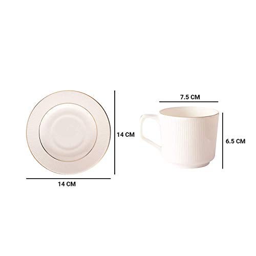 Saaikee Tea Coffee Cups with Saucers Set of 12 Bone China Line Print White 200 ML Microwave Safe Premium Table Ware for Kitchen Dining Table Decor - Image 5