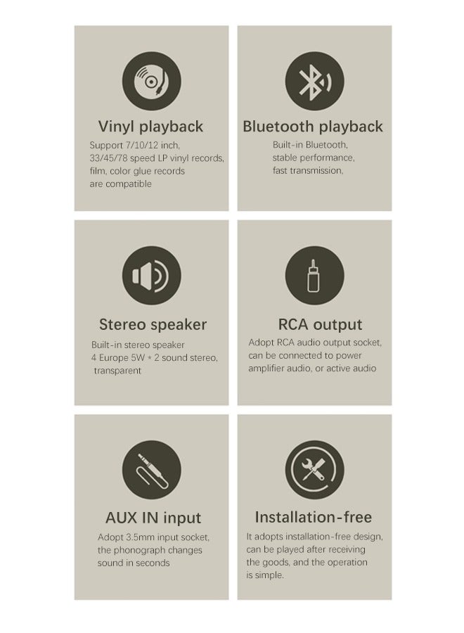 Record Player Vintage 3-Speed Bluetooth Portable Bluetooth Suitcase Built-in Stereo Speakers Phonograph Vinyl Turntable Belt-Driven LP Player Support USB Recording Vinyl Player - Image 3