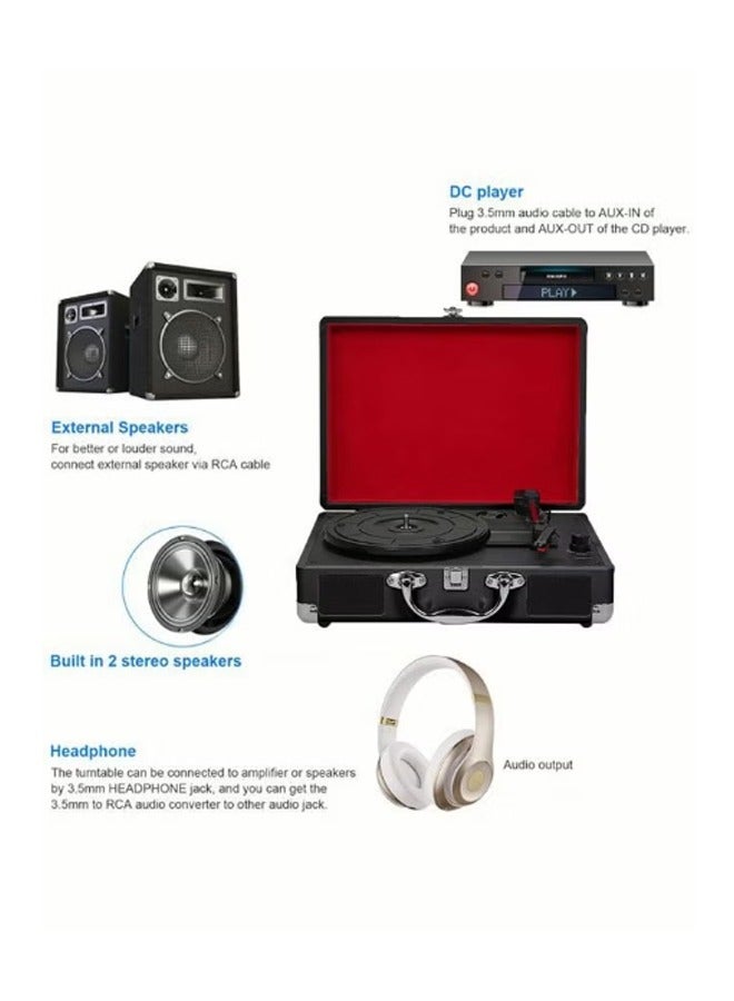Record Player Vintage 3-Speed Bluetooth Portable Bluetooth Suitcase Built-in Stereo Speakers Phonograph Vinyl Turntable Belt-Driven LP Player Support USB Recording Vinyl Player - Image 4