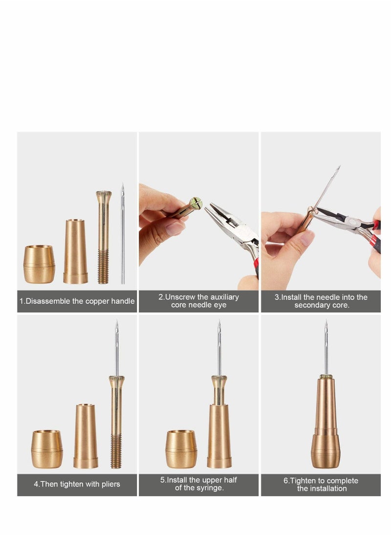 SYOSI - Canvas Leather Sewing Awl Needle with Copper Handle, 50 m Nylon Cord Thread and 2 Pieces Thimble for Handmade Leather Sewing Tools Shoe and Leather Repair, 6 Pieces - Image 1