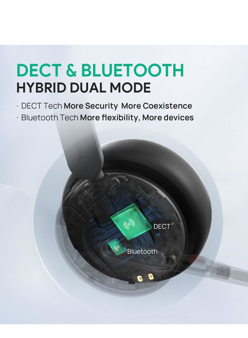 يالينك Yealink WH64 Wireless Headset, DECT & Bluetooth Dual-Mode 606 ft Range Headset for Teams Zoom,Skype and UC, Phone Headset with 3X Mic, 32 hrs Talk Time, Office Work Headset for Desk IP Phone, PC,CellPhone - Image 3