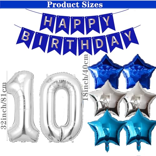 DUFACAI 10th Birthday Decorations for Boys Silver Blue Happy 10th Birthday Banner Tenth Party Supplies 32inch Number 10 Balloons Fringe Curtain 10 Years Old Bday Party Supplies Kit for Him Her Girls Silver - Image 5