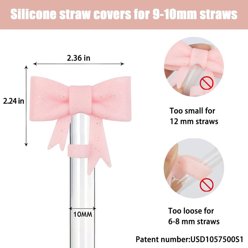 Hpebl 6Pcs Silicone Straw Toppers Covers for Stanley Cups 40/30oz 10mm(0.4in) Flash White Dust-Proof Bow Straw Covers Toppers Purple Suitbale for Stanley Cup Accessories Reusable Straws Caps - Image 2