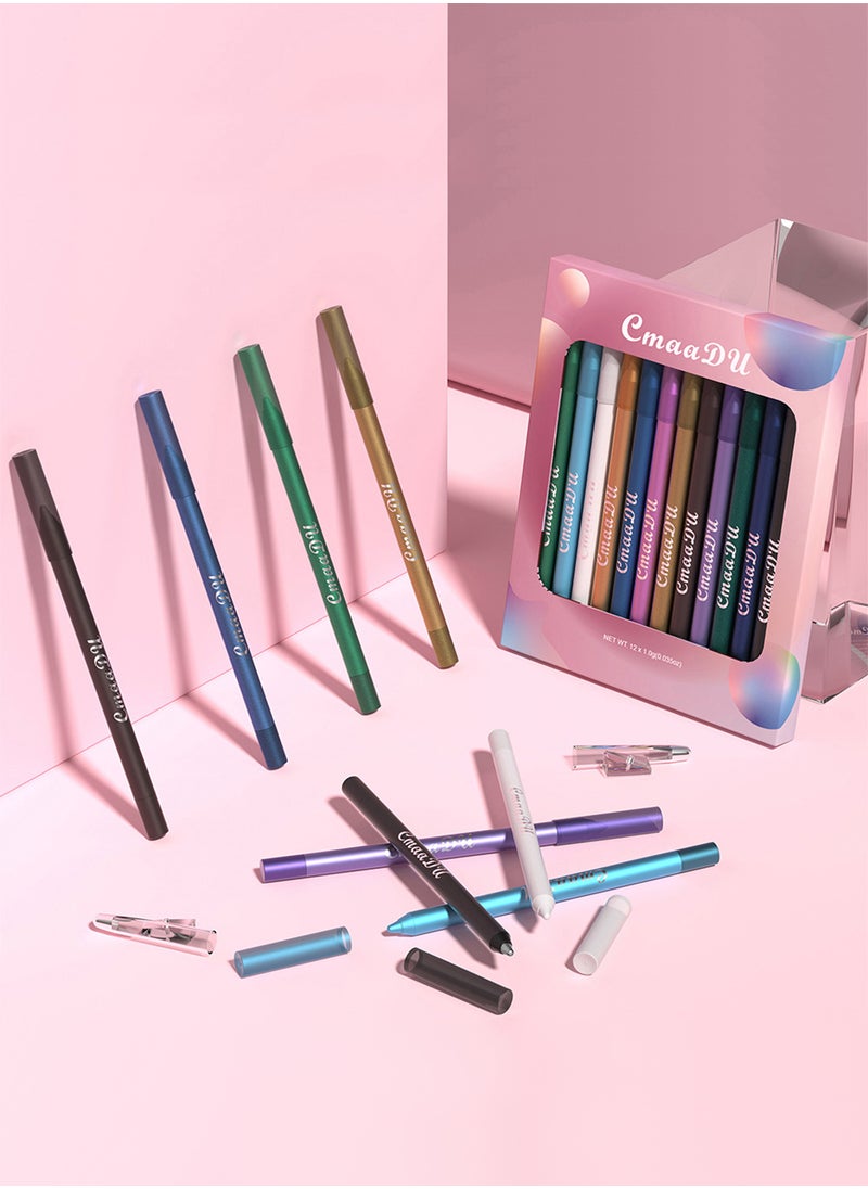 CmaaDu - Multifunctional Use The Colorful Eyeliner Pencil, 12 Colors Eyeliner Set with Two Pencil Sharpener Long Lasting Waterproof Pigmented Smudge Proof Eyeshadow Silkworm Pen - Image 1
