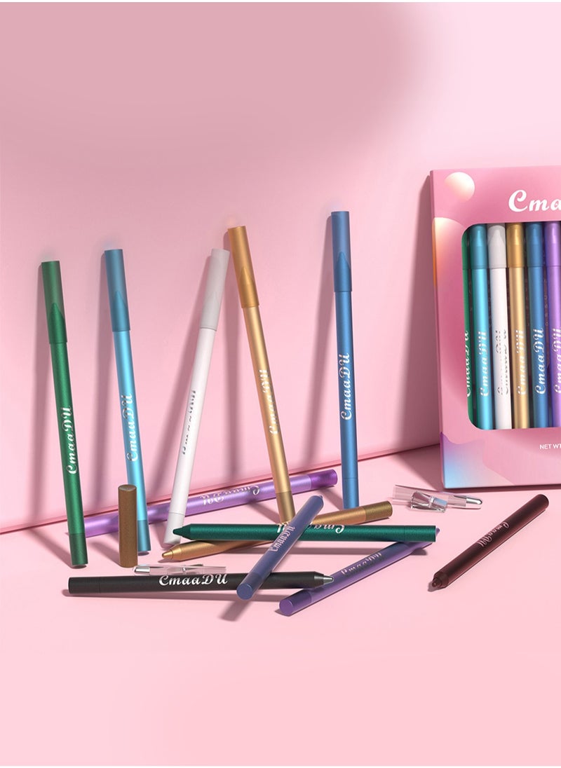 CmaaDu - Multifunctional Use The Colorful Eyeliner Pencil, 12 Colors Eyeliner Set with Two Pencil Sharpener Long Lasting Waterproof Pigmented Smudge Proof Eyeshadow Silkworm Pen - Image 1