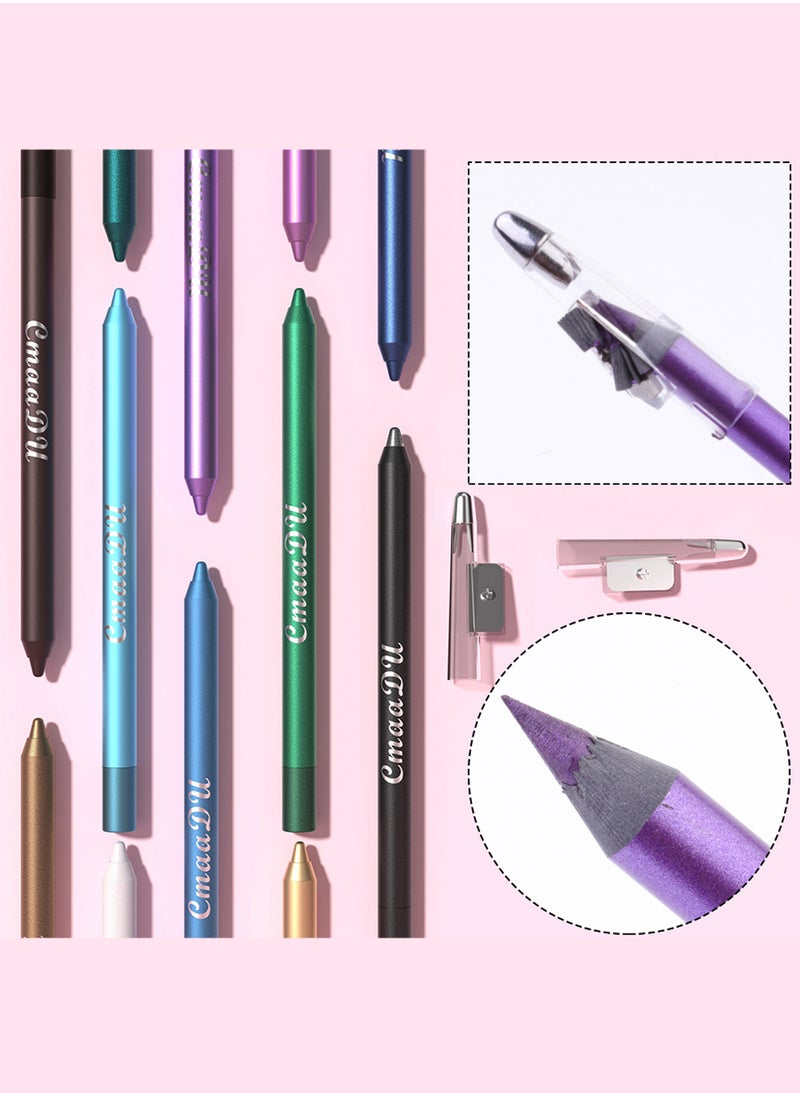 CmaaDu - Multifunctional Use The Colorful Eyeliner Pencil, 12 Colors Eyeliner Set with Two Pencil Sharpener Long Lasting Waterproof Pigmented Smudge Proof Eyeshadow Silkworm Pen - Image 1