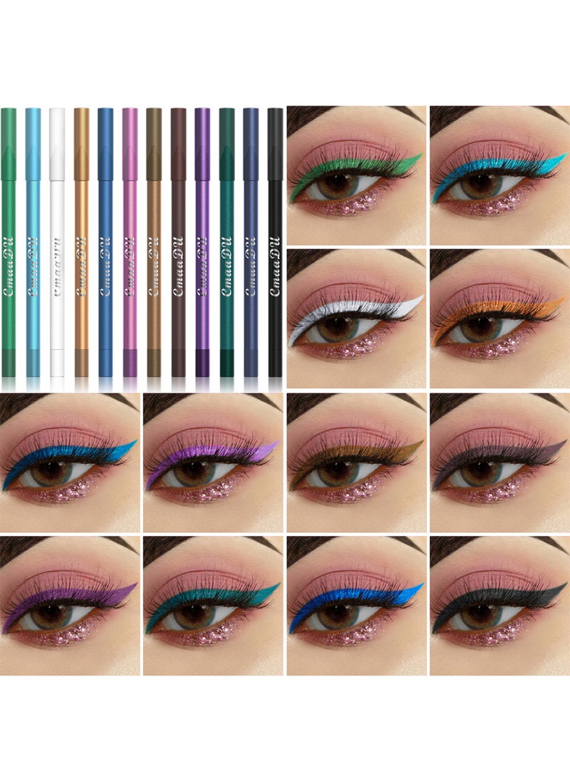 CmaaDu - Multifunctional Use The Colorful Eyeliner Pencil, 12 Colors Eyeliner Set with Two Pencil Sharpener Long Lasting Waterproof Pigmented Smudge Proof Eyeshadow Silkworm Pen - Image 1