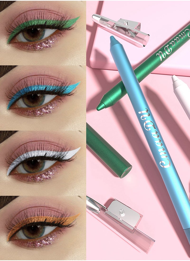 CmaaDu - Multifunctional Use The Colorful Eyeliner Pencil, 12 Colors Eyeliner Set with Two Pencil Sharpener Long Lasting Waterproof Pigmented Smudge Proof Eyeshadow Silkworm Pen - Image 1
