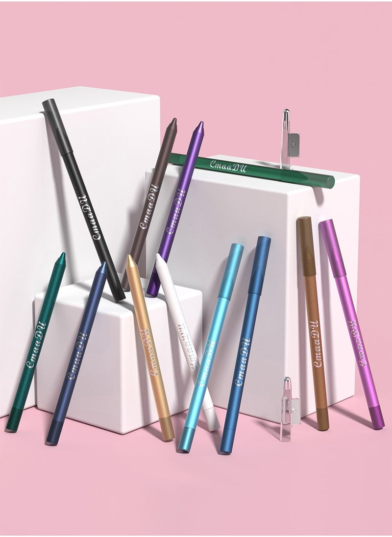 CmaaDu - Multifunctional Use The Colorful Eyeliner Pencil, 12 Colors Eyeliner Set with Two Pencil Sharpener Long Lasting Waterproof Pigmented Smudge Proof Eyeshadow Silkworm Pen - Image 1