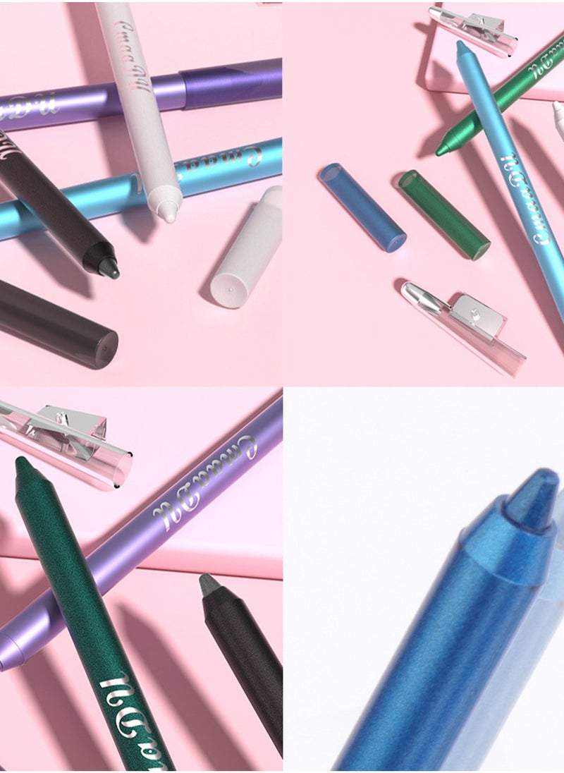 CmaaDu - Multifunctional Use The Colorful Eyeliner Pencil, 12 Colors Eyeliner Set with Two Pencil Sharpener Long Lasting Waterproof Pigmented Smudge Proof Eyeshadow Silkworm Pen - Image 1