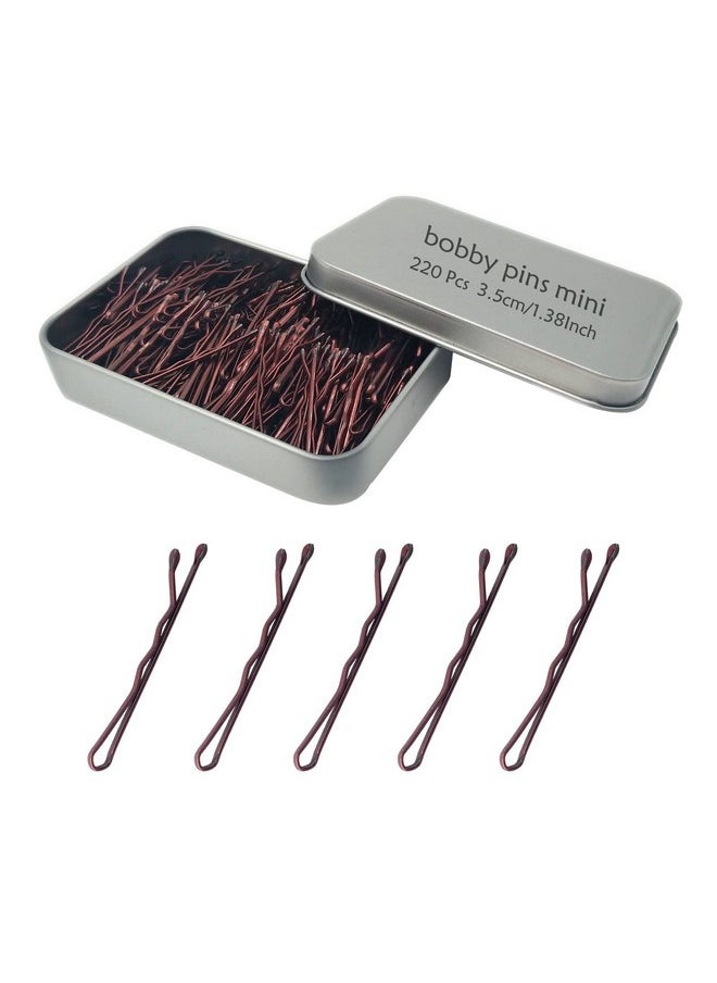 YINGFENG 220 Count Mini Wavy 1.38 Inch Bobby Pins Brown, Yingfeng Small Hair Bobby Pins With Storage Box For Updos, Metal Hair Clips For Kids, Girls And Women, Suitable For All Hair Types  - Image 1