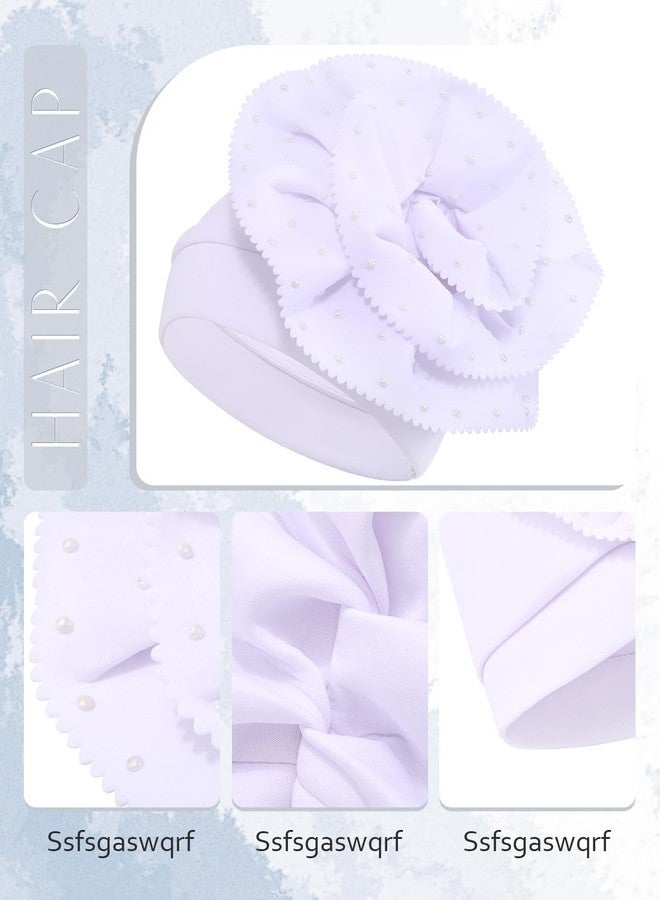 Urieo African Turban Headwrap Flower Pre Tied Head Wrap Cap Pearl Beanie Head Scarf for Women(White) - Image 4