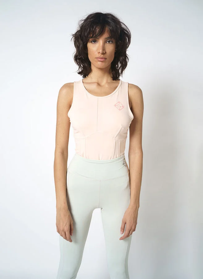 House Of Cenmar Pink Round Neck Bodysuit With Printed Logo