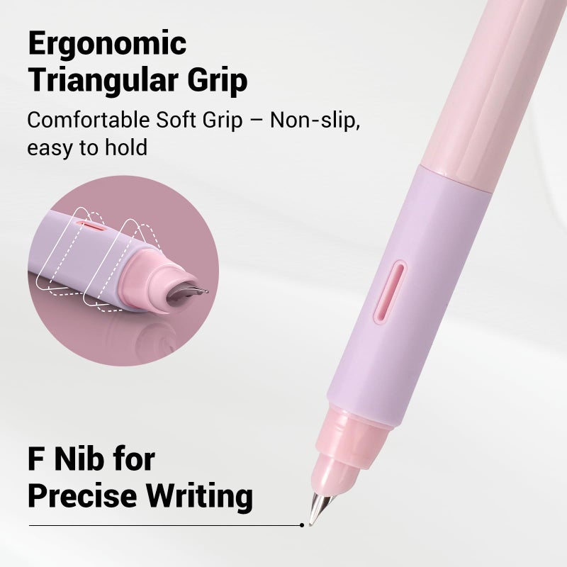 WRITECH Fountain Pen Soft Grip: Fine Nib Black Ink Pen with 3 Ink Cartridges and 1 Replacement Nib Set Smooth Writing for Journaling Calligraphy Gift (Pink) - Image 2