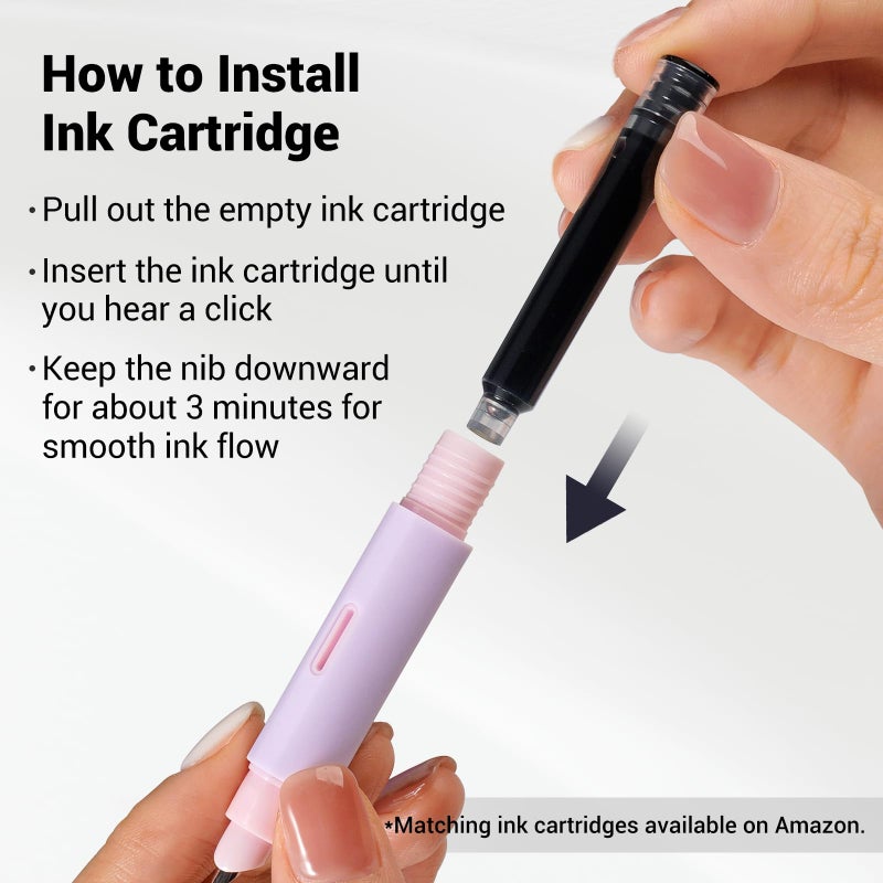 WRITECH Fountain Pen Soft Grip: Fine Nib Black Ink Pen with 3 Ink Cartridges and 1 Replacement Nib Set Smooth Writing for Journaling Calligraphy Gift (Pink) - Image 3