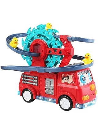 2 in 1 Fire Engine Slide Toy Set, Automatic Slide Down Duck Toy Race Track Toy Rotating Ferris Wheel Toy Duck Slide Toy Fire Truck Toy with Universal Wheel, Movable Eyes, Music & Lights - pzsku/ZB357BA45CD9062149359Z/45/_/1732678833/6b9d574a-2fe4-4c6a-a829-5a84c8b71610