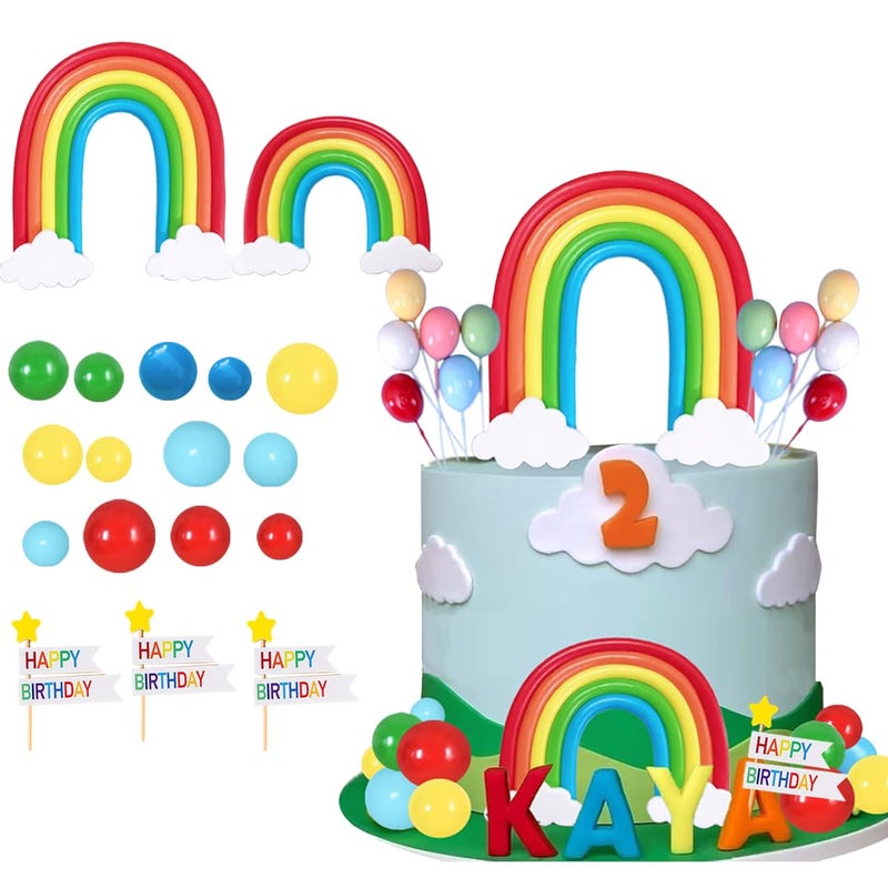 GmakCeder Rainbow Cake Topper Color Balloons Clouds 37 Piescs Cake Topper Set for Colorful Rainbow Watermelon Theme Birthday - Image 1