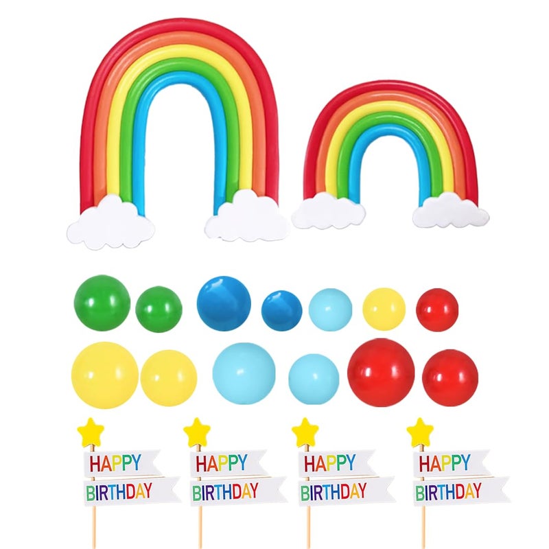 GmakCeder Rainbow Cake Topper Color Balloons Clouds 37 Piescs Cake Topper Set for Colorful Rainbow Watermelon Theme Birthday - Image 2