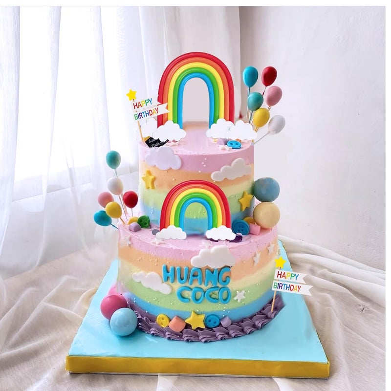 GmakCeder Rainbow Cake Topper Color Balloons Clouds 37 Piescs Cake Topper Set for Colorful Rainbow Watermelon Theme Birthday - Image 5