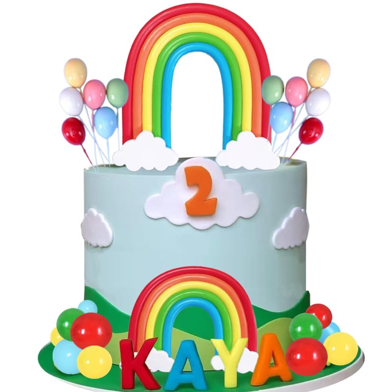 GmakCeder Rainbow Cake Topper Color Balloons Clouds 37 Piescs Cake Topper Set for Colorful Rainbow Watermelon Theme Birthday - Image 4