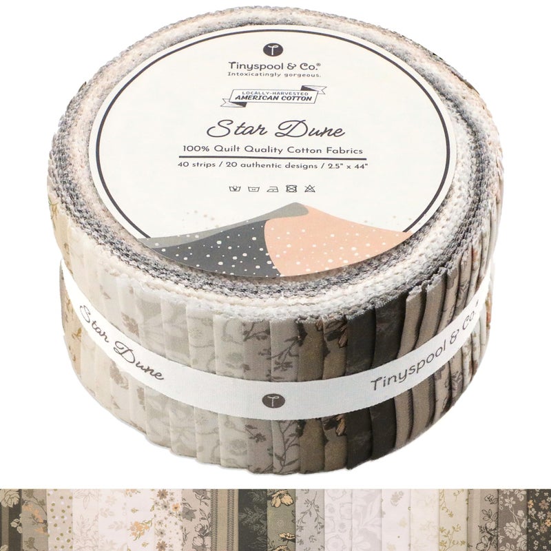 Tinyspool & Co. Tinyspool Cos Twirlie Roll 40 Precut Quilting Fabric Strips for Quilting Supplies Crafting and Sewing Soft Cotton Strip for Blanket Rug Upholstery Home Decor and Purse Making Star Dune - Image 2