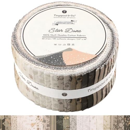 Tinyspool & Co. Tinyspool Cos Twirlie Roll 40 Precut Quilting Fabric Strips for Quilting Supplies Crafting and Sewing Soft Cotton Strip for Blanket Rug Upholstery Home Decor and Purse Making Star Dune - Image 1