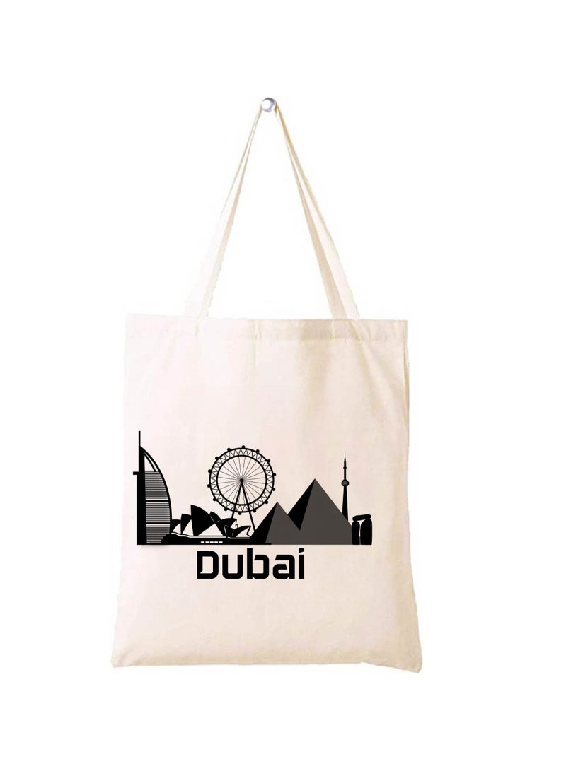 Cotton Tote Bag with Dubai Skyline Design - Eco-Friendly Souvenir and Travel Accessory - Great Gift and Travel Companion - Perfect for Shopping and Everyday Use - Image 1