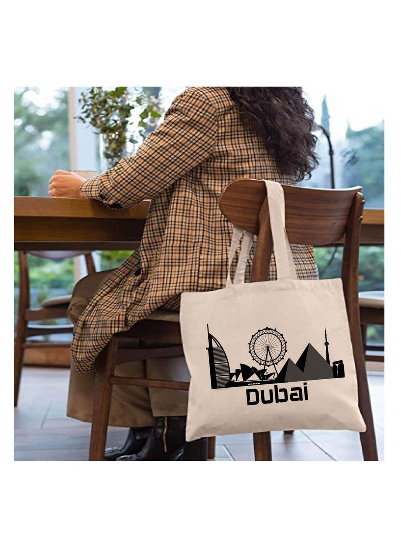 Cotton Tote Bag with Dubai Skyline Design - Eco-Friendly Souvenir and Travel Accessory - Great Gift and Travel Companion - Perfect for Shopping and Everyday Use - Image 3