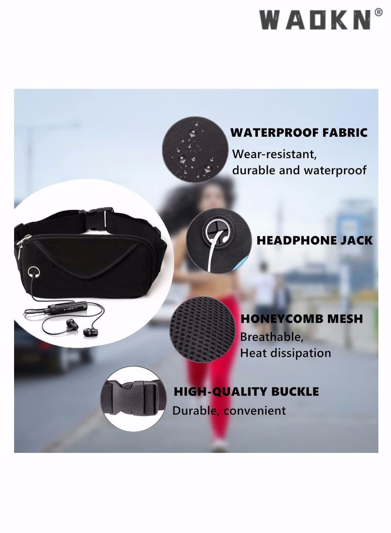 WAOKN Running Belt Pack Crossbody Waist Bag Pack , Slim Waist Bag with Phone Holder for Men and Women, Suitable for Walking Hiking Workout Traveling Cycling, Fit for All Cell Phones, Black - Image 5