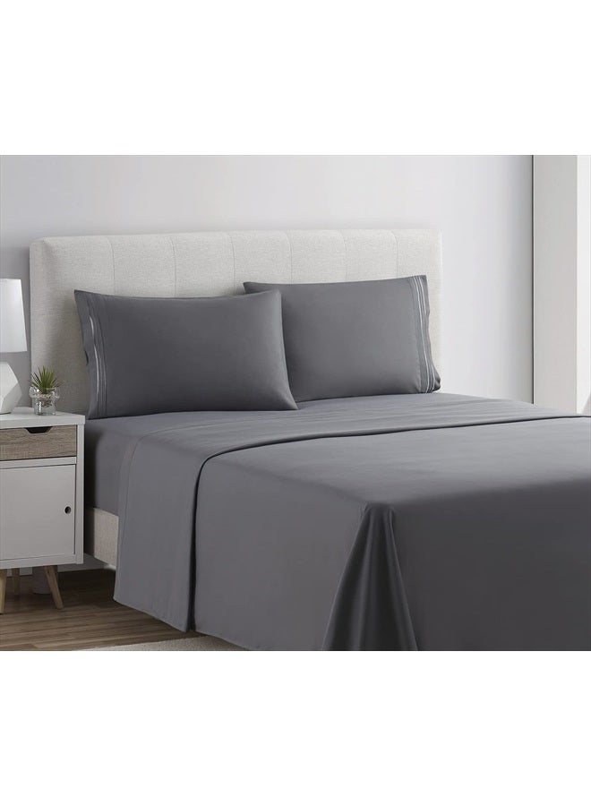 Clara Clark Bed Sheets, Premier 1800 Series 4 Piece Bed Sheet Set, Deep Pocket, Wrinkle, Fade, Stain Resistant, Luxury Soft Bedding Sheets & Pillowcases, King, Charcoal Gray - Image 2