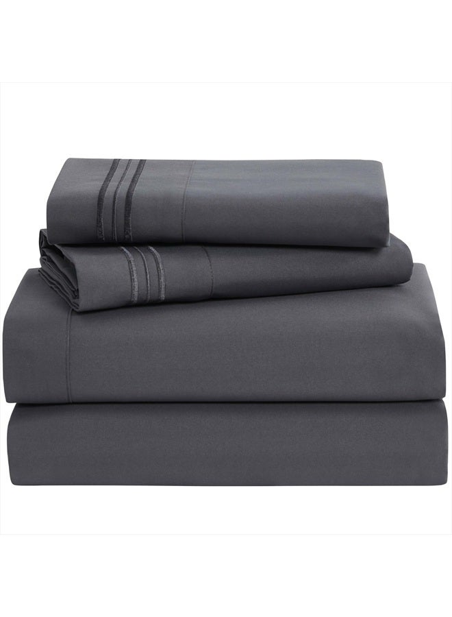 Clara Clark Bed Sheets, Premier 1800 Series 4 Piece Bed Sheet Set, Deep Pocket, Wrinkle, Fade, Stain Resistant, Luxury Soft Bedding Sheets & Pillowcases, King, Charcoal Gray - Image 1