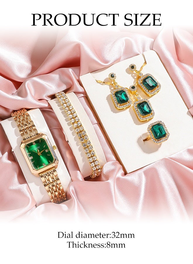 DUNISO Women's Elegant Watch Set, Green Malachite Dial, Beautiful Bracelet, Necklace, Ring, Earrings, Wrapped by Stylish Gift Box,Present for Ladies and Loved Ones Anniversary, Birthday or Holidays - Image 2