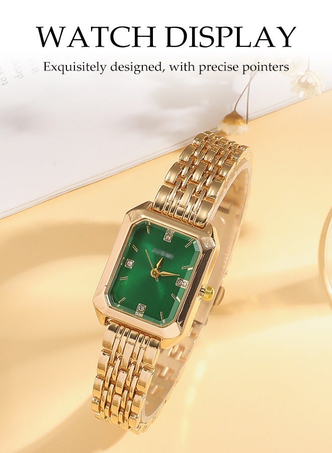 DUNISO Women's Elegant Watch Set, Green Malachite Dial, Beautiful Bracelet, Necklace, Ring, Earrings, Wrapped by Stylish Gift Box,Present for Ladies and Loved Ones Anniversary, Birthday or Holidays - Image 3