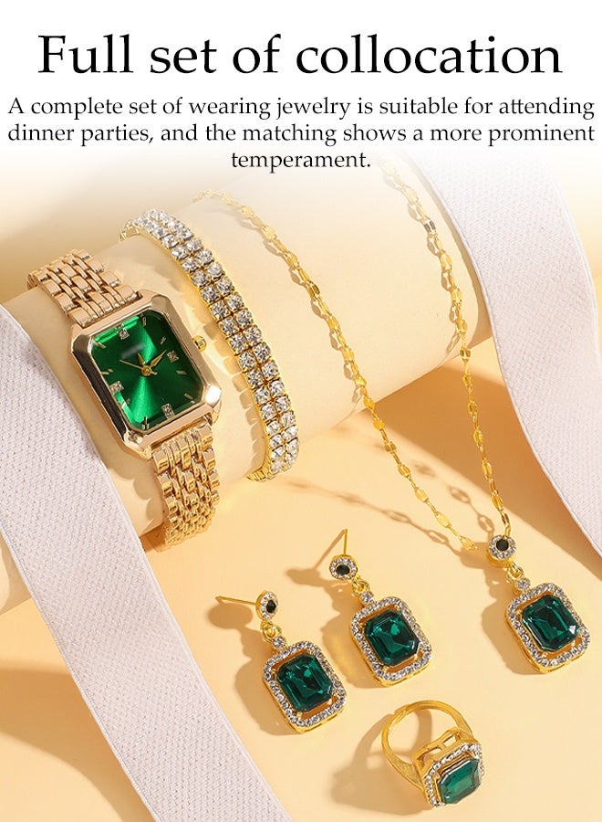 DUNISO Women's Elegant Watch Set, Green Malachite Dial, Beautiful Bracelet, Necklace, Ring, Earrings, Wrapped by Stylish Gift Box,Present for Ladies and Loved Ones Anniversary, Birthday or Holidays - Image 4